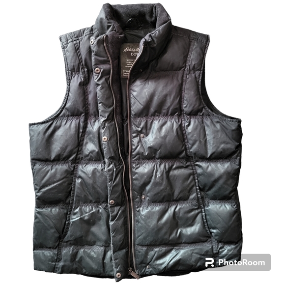 eddie bauer vintage womens medium black puffer goose down full zip vest flawed - Picture 2 of 10